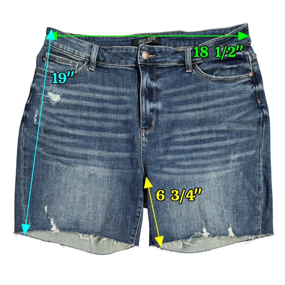 Judy Blue Bailey High Rise Mid Thigh Denim Shorts Dark Wash Stretch JB150051 - Picture 2 of 7